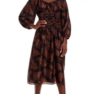 Rebecca Taylor Arden Fern Print Silk Midi Dress